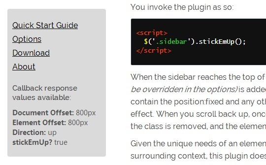 jQuery stickEmUp